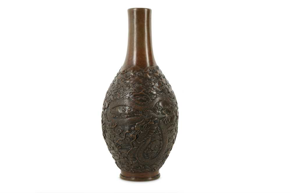 Lot 396 - A CHINESE BRONZE 'DRAGON' VASE.