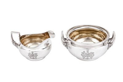 Lot 562 - Jewish interest – A rare George III sterling silver milk jug and twin handled sugar bowl, London 1811 by William Burwash and Richard Sibley (reg. 7th Oct 1805)