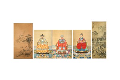 Lot 560 - A COLLECTION OF FIVE CHINESE HANGING SCROLLS.