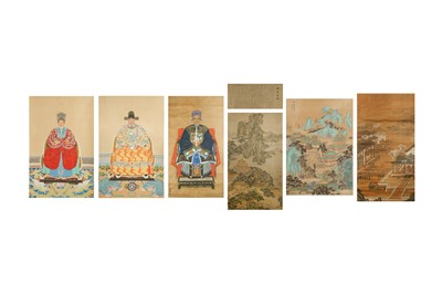 Lot 571 - A COLLECTION OF SIX CHINESE HANGING SCROLLS.