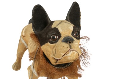 Lot 423 - An early 20th century papier mache pull along French growler bull dog automaton