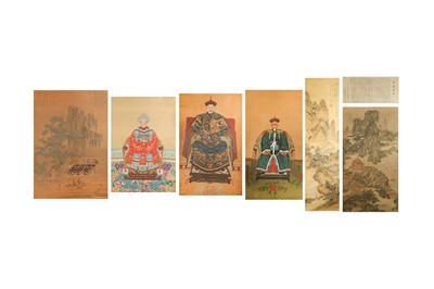Lot 572 - A COLLECTION OF SIX CHINESE HANGING SCROLLS.