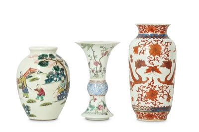 Lot 216 - Three Chinese famille rose vases.