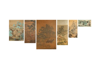 Lot 751 - A COLLECTION OF SIX CHINESE HANGING SCROLLS.