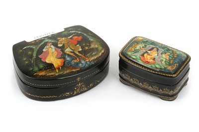 Lot 593 - Two contemporary Russian black lacquered trinket boxes