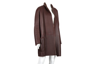 Lot 204 - Celine Burgundy Reversible Shearling Coat - Size 36