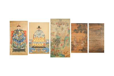Lot 573 - A COLLECTION OF FIVE CHINESE HANGING SCROLLS.