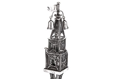 Lot 558 - Judaica - A mid-19th century Austrian 800 standard silver filigree spice tower (besamin), Brno circa 1869-71 by Emanuel Eisler (1838-1914)