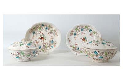 Lot 117 - A PAIR OF CHINESE FAMILLE ROSE 'MELON' TUREENS, STANDS AND COVERS.