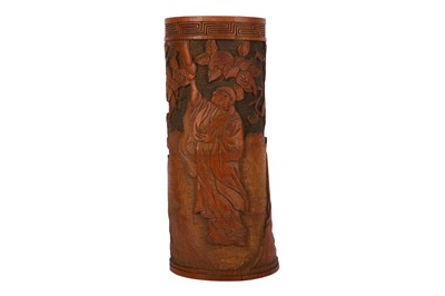 Lot 285 - A late 19th Century Chinese carved bamboo brush pot