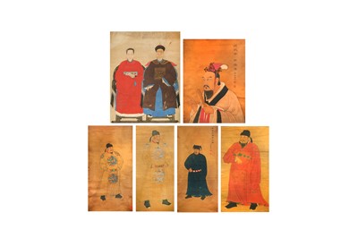 Lot 403 - A GROUP OF SIX CHINESE HANGING SCROLLS