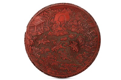 Lot 235 - A LARGE CHINESE CINNABAR LACQUER CIRCULAR BOX AND COVER.