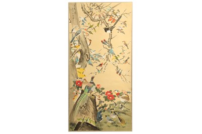 Lot 675 - FOUR CHINESE  HANGING SCROLL PAINTINGS DEPICTING BIRDS AND FLOWERS.