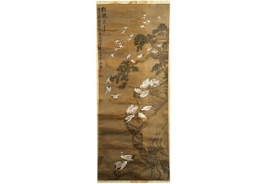 Lot 675 - FOUR CHINESE  HANGING SCROLL PAINTINGS DEPICTING BIRDS AND FLOWERS.