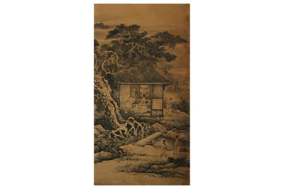 Lot 1018 - A CHINESE HANGING 'LANDSCAPE' SCROLL.
