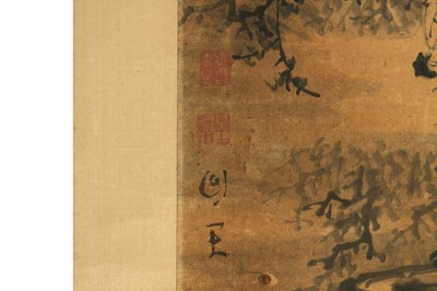 Lot 1018 - A CHINESE HANGING 'LANDSCAPE' SCROLL.