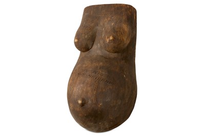 Lot 110 - AN AFRICAN CARVED AND PAINTED WOOD FEMALE TORSO