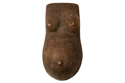 Lot 110 - AN AFRICAN CARVED AND PAINTED WOOD FEMALE TORSO