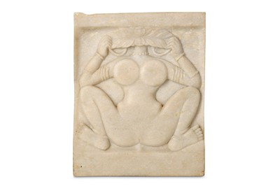 Lot 159 - AN INDIAN WHITE MARBLE RELIEF OF A FEMALE DEITY
