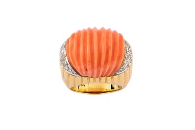 Lot 108 - λ A coral and diamond dress ring, circa 1975