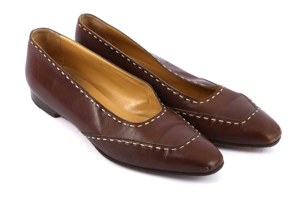 Lot 87 - Hermes Brown Leather Flats - Size 39