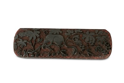 Lot 239 - A CHINESE BLACK AND CINNABAR LACQUER 'SQUIRREL AND VINE' BOX AND COVER.