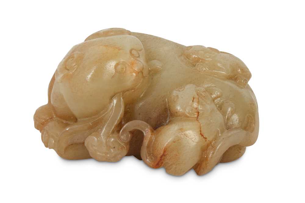Lot 425 - A CHINESE YELLOW JADE 'CAT' GROUP.