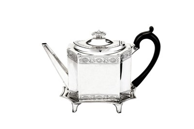 Lot 494 - A George III sterling silver teapot on stand, London 1790 by Henry Chawner (reg. 11th Nov 1786)