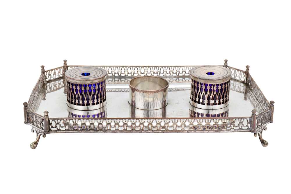 Lot 395 - A Victorian mid-19th century Old Sheffield Plate and EPNS partners inkstand, Sheffield, circa 1850