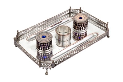 Lot 395 - A Victorian mid-19th century Old Sheffield Plate and EPNS partners inkstand, Sheffield, circa 1850