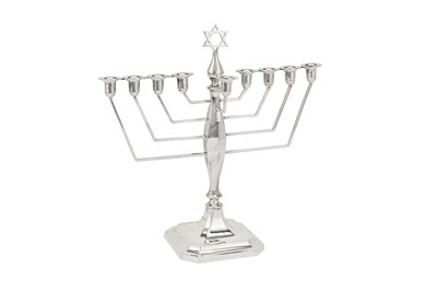 Lot 556 - Judaica - An Elizabeth II sterling silver Chanukah Lamp / Menorah, Birmingham 1956 by Alexander Smith