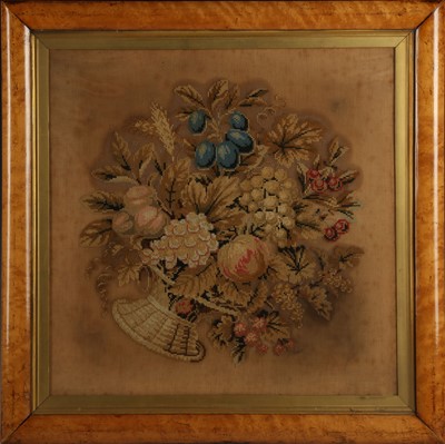 Lot 374 - An antique maple framed needle point of a...