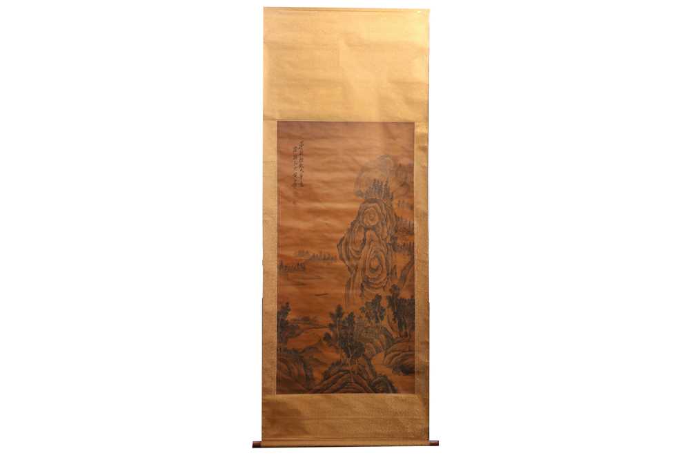 Lot 677 - TWO CHINESE LANDSCAPE HANGING SCROLL PAINTINGS.