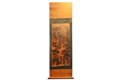 Lot 677 - TWO CHINESE LANDSCAPE HANGING SCROLL PAINTINGS.