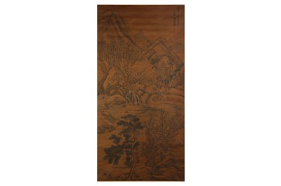 Lot 1019 - A CHINESE HANGING 'LANDSCAPE' SCROLL.