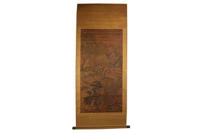 Lot 1019 - A CHINESE HANGING 'LANDSCAPE' SCROLL.