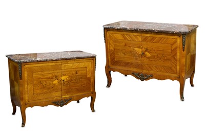 Lot 290 - A pair of 20th Century French kingwood side cabinets