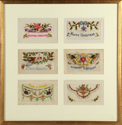 Lot 376 - Six vintage silk greetings cards (all in one...