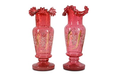 Lot 415 - A pair of early 20th century Bohemian cranberry glass vases
