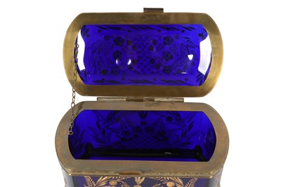 Lot 418 - A late 19th Century French etched and gilt heigtened blue glass casket