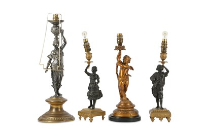 Lot 432 - A pair of 20th century spelter figural lamps