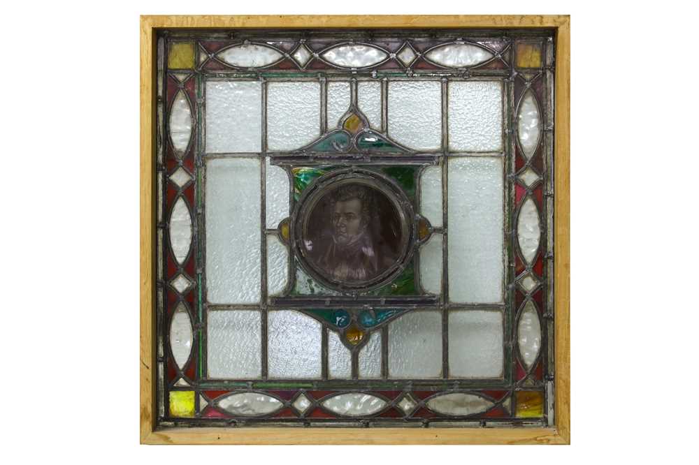 Lot 522 - AN ANTIQUE STAINED GLASS PANEL