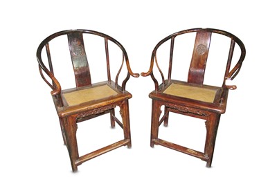 Lot 312 - A pair of 19th Century Chinese provincial chairs with horseshoe back