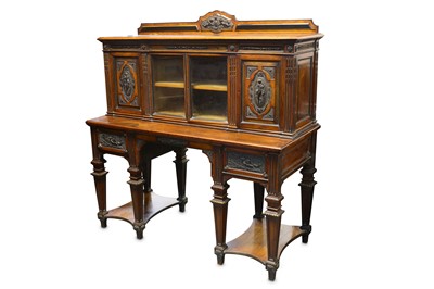 Lot 315 - A Victorian Holland & Sons figured walnut and ebonised side cabinet