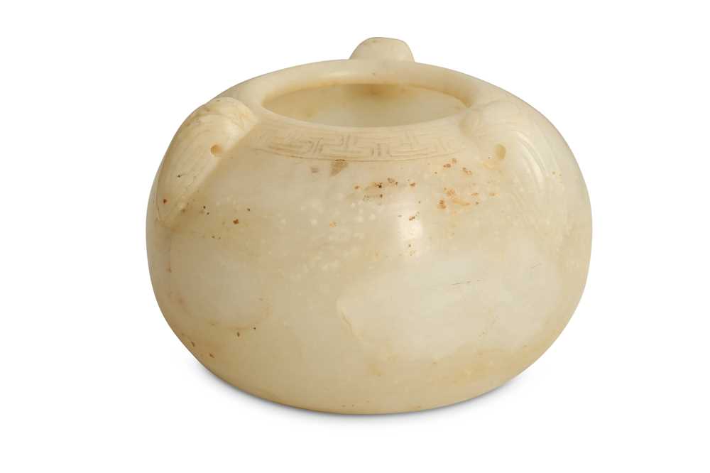 Lot 541 - A CHINESE CREAM JADE 'THREE CICADAS' BRUSHWASHER.