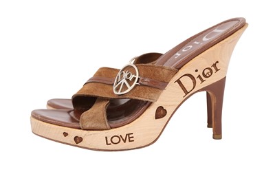 Lot 218 - Christian Dior Brown Love Heeled Mule - Size 40