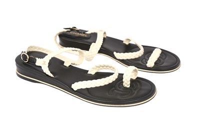 Lot 368 - Chanel Ivory Braided Leather Sandals - Size 40