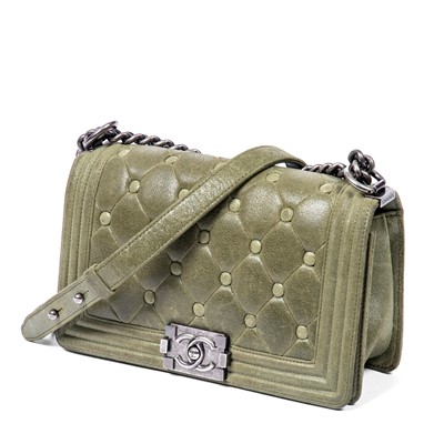 Lot 256 - Chanel Khaki Green Medium Boy Bag