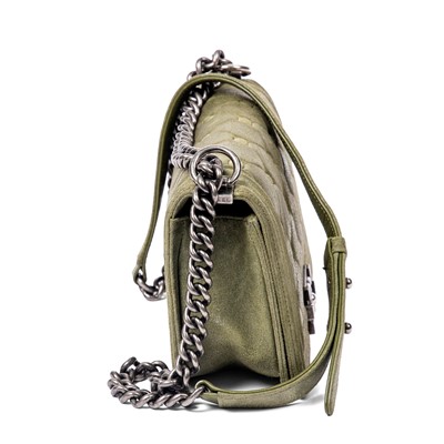 Lot 256 - Chanel Khaki Green Medium Boy Bag
