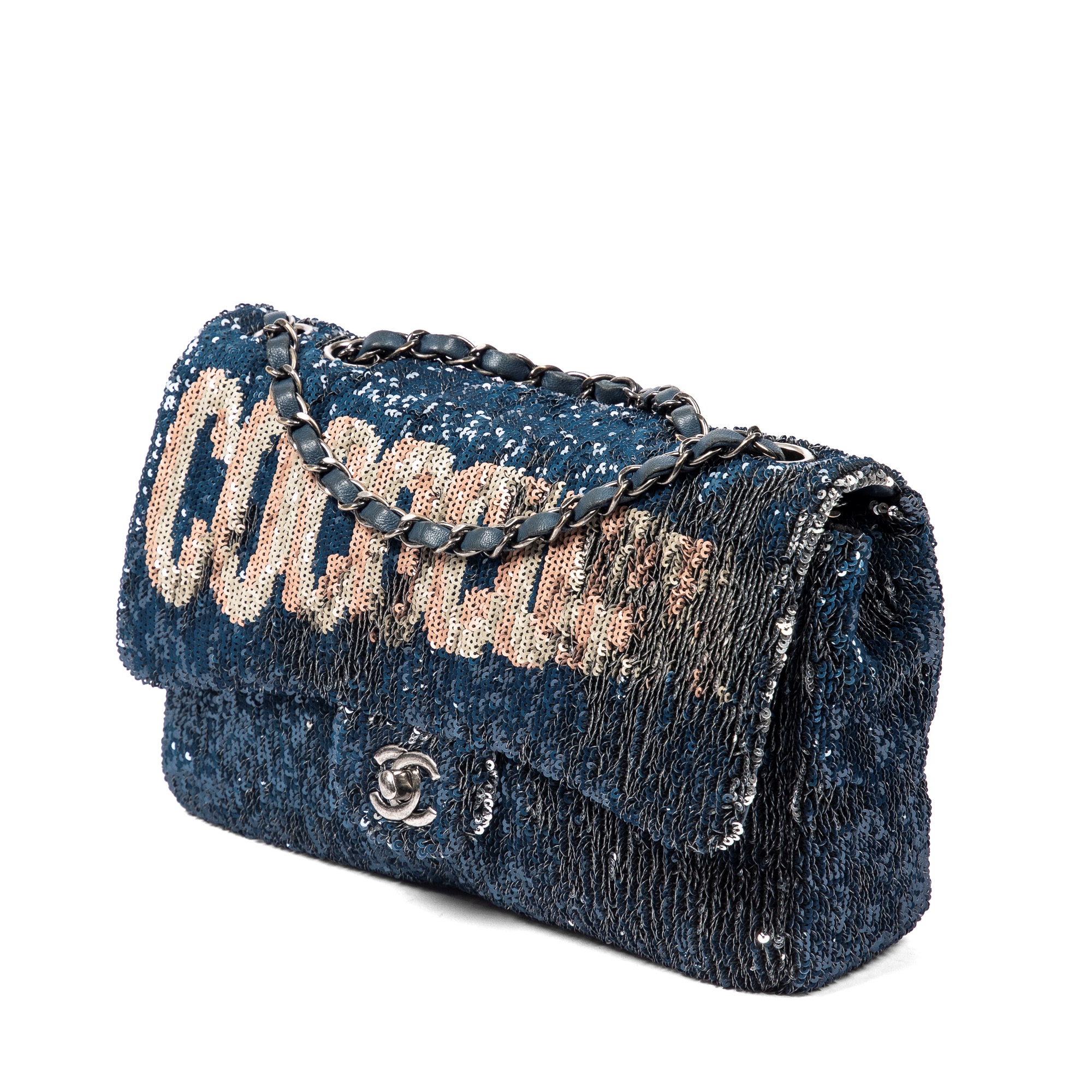 Chanel Coco Cuba Flap Bag Sequins Medium Blue